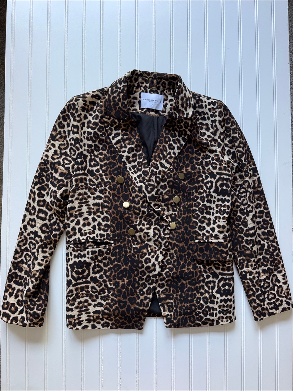 Carolina Belle Leopard Print Double-Breasted Jacket - Size M